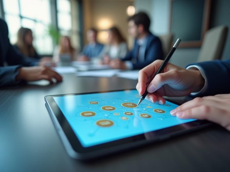 Skriptum Growth strategy meeting utilizing analytics dashboards on a tablet